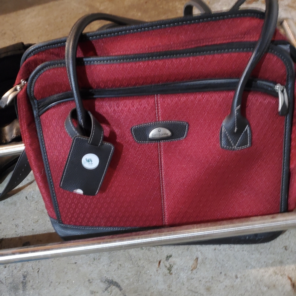 Red laptop bag.